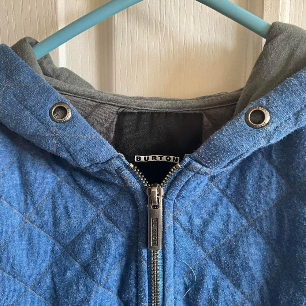 Burton Mens Blue Diamond Quilted Full Zip Hoodie Sweatshirt Logo Patch Medium - Picture 6 of 8